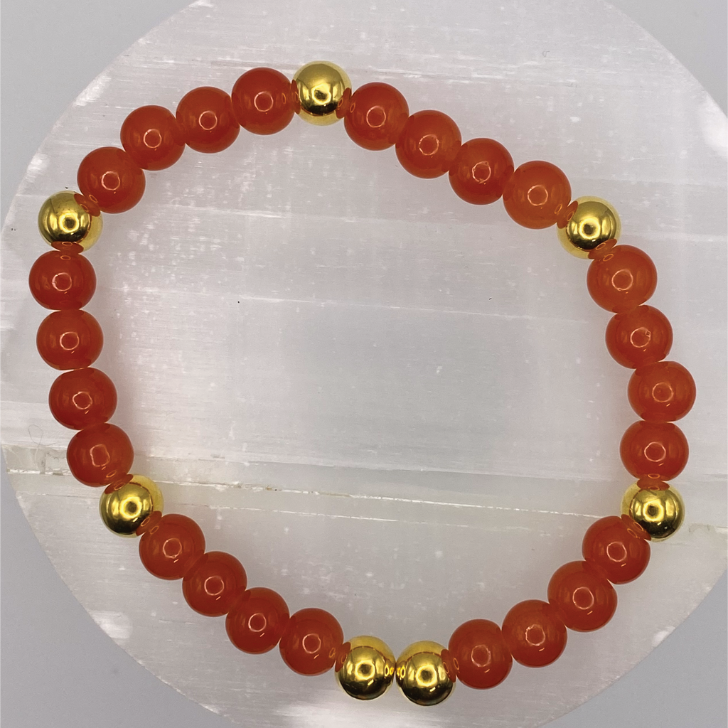 Orange Glass Bracelet with Gold Spacers