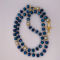 Blue Faceted Pearl Full 5 Decade Gold Rosary