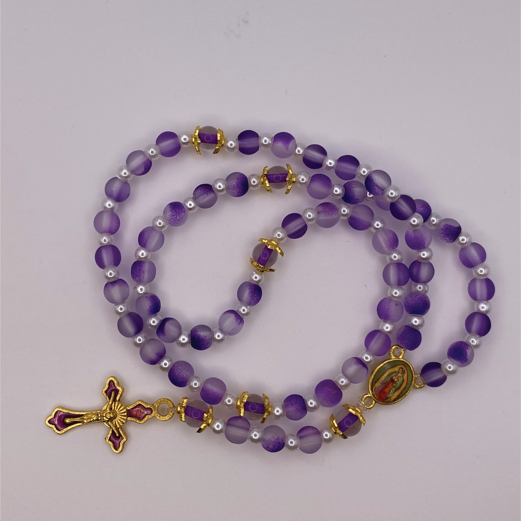 Clear Purple Pearl Small Full 5 Decade Gold Rosary