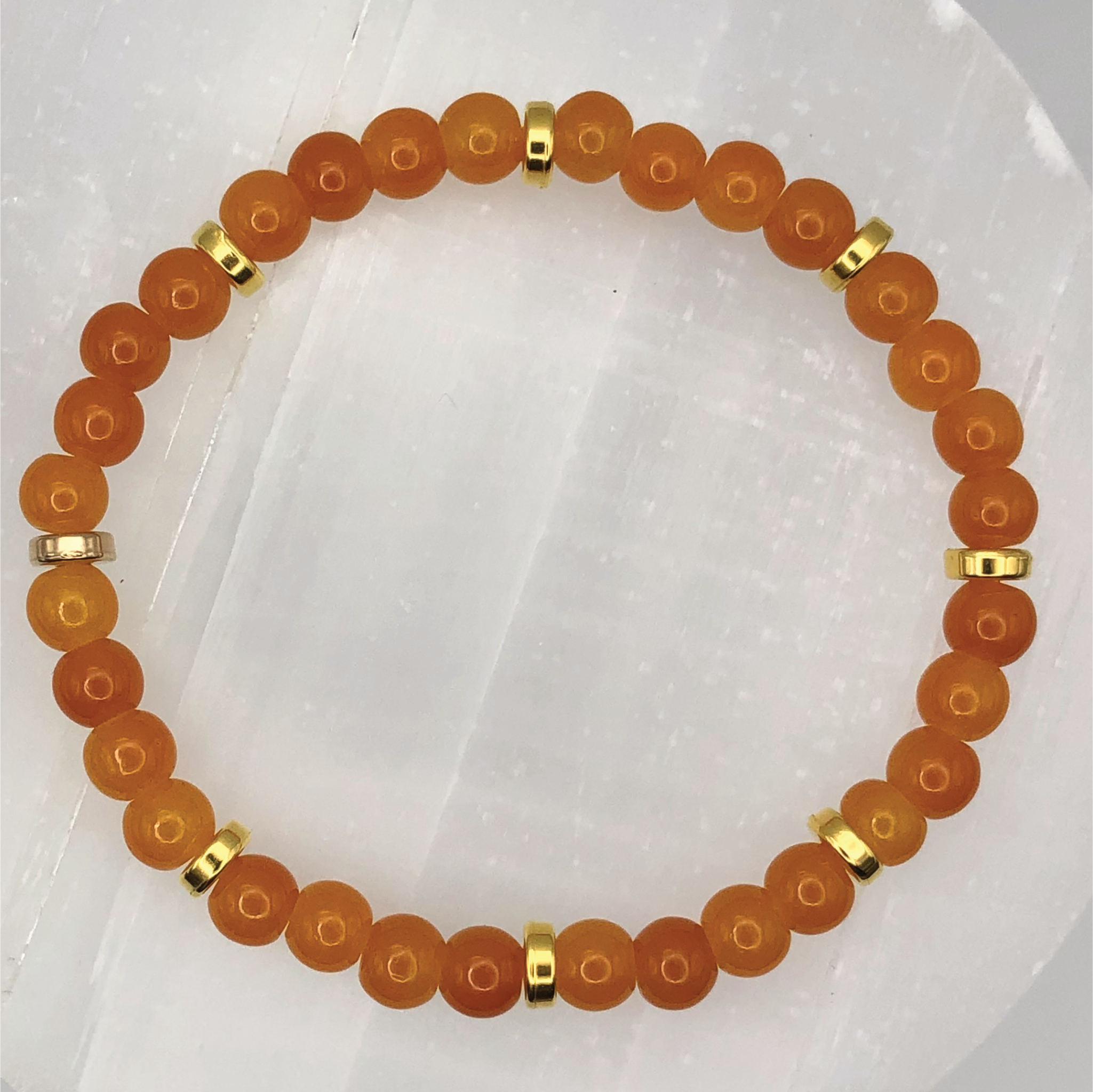 Orange Glass Bracelet with Gold Spacers
