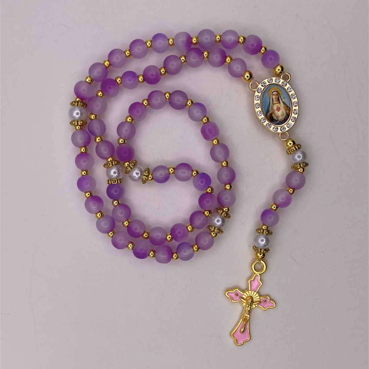 Purple Pearl Small Full 5 Decade Gold Rosary