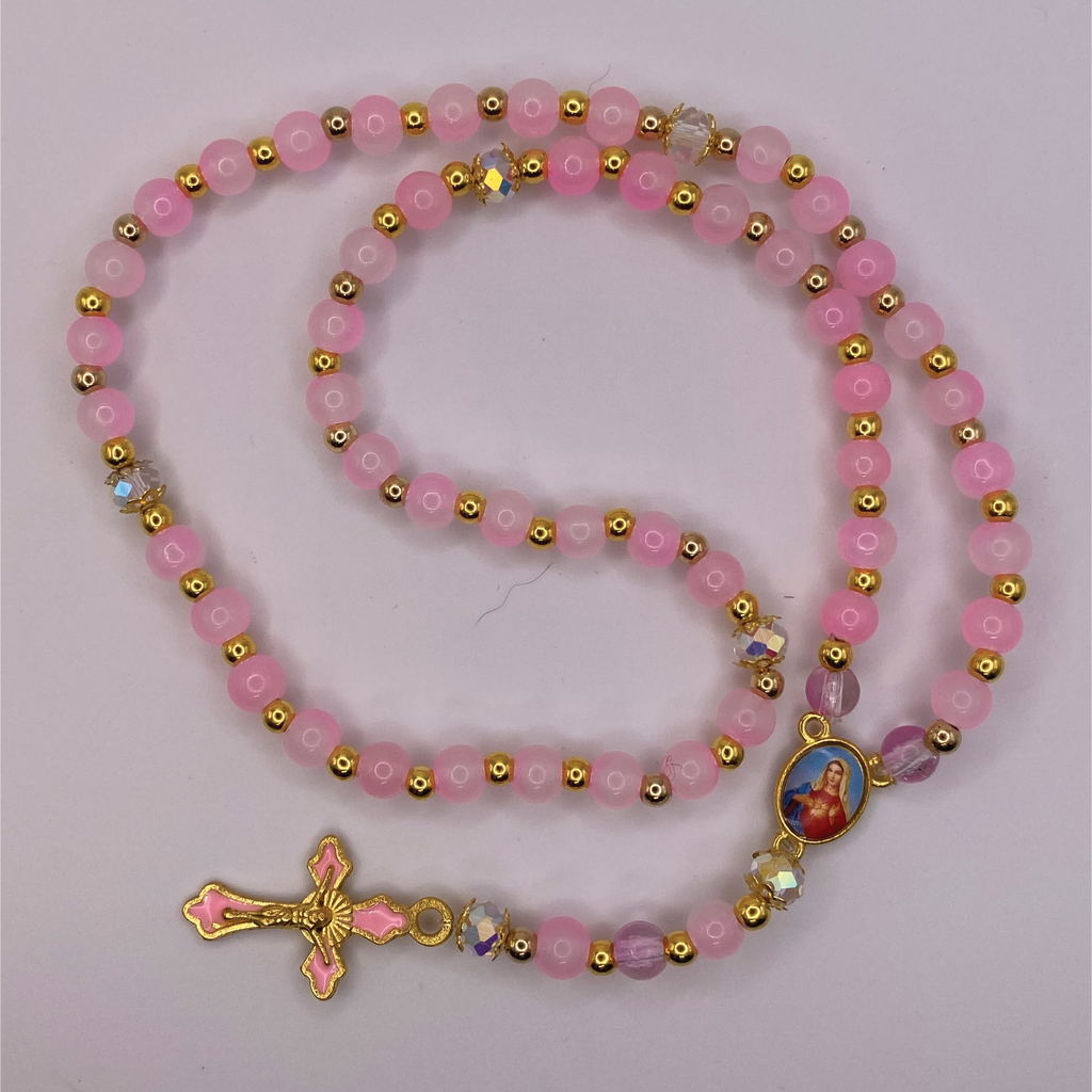 Pink Gold Small Full 5 Decade Gold Rosary