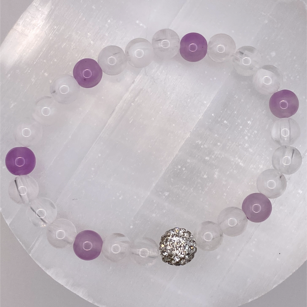 Milky Quartz Rose Quartz Bracelet with Silver Tone Spacers