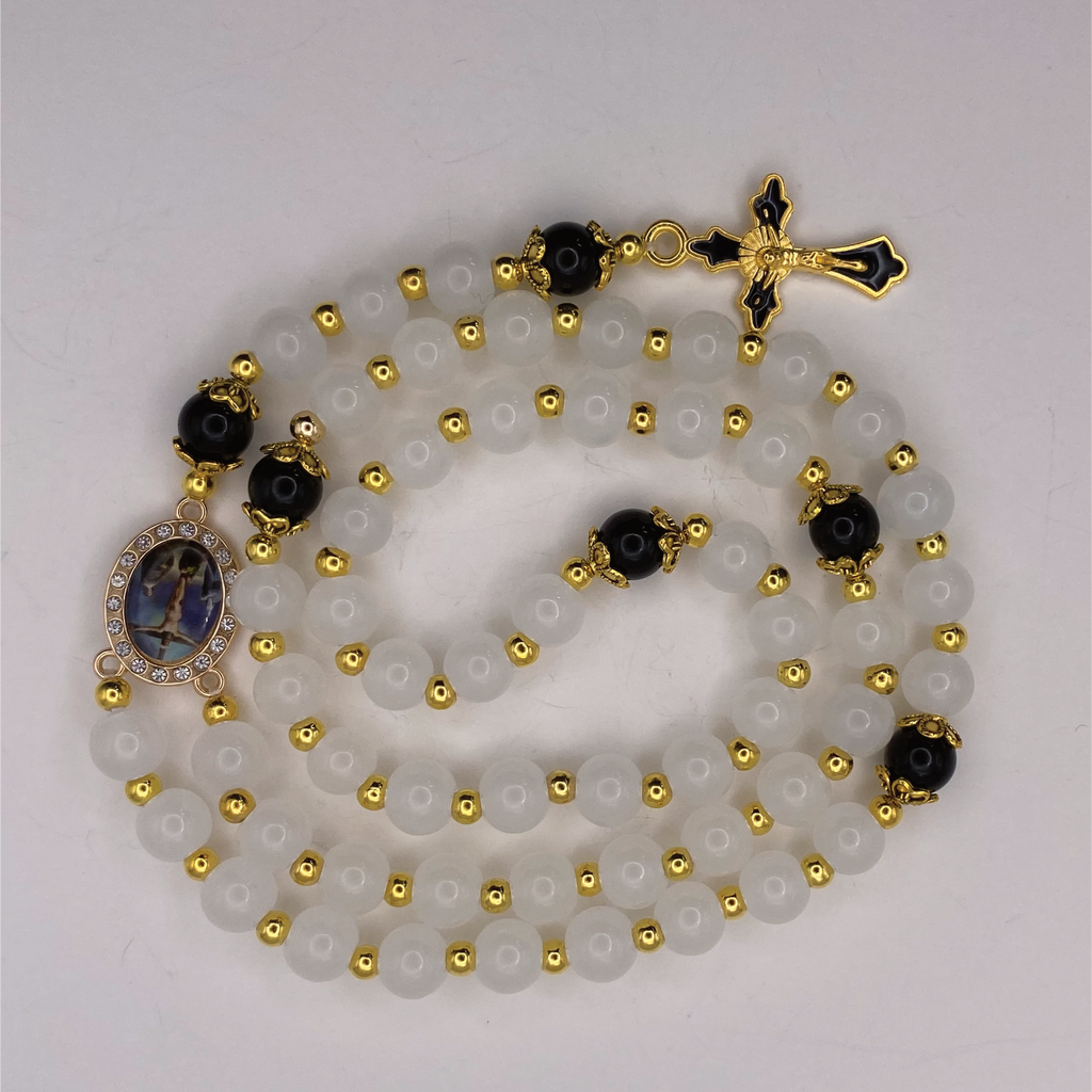 Milky White Black Full 5 Decade Gold Rosary