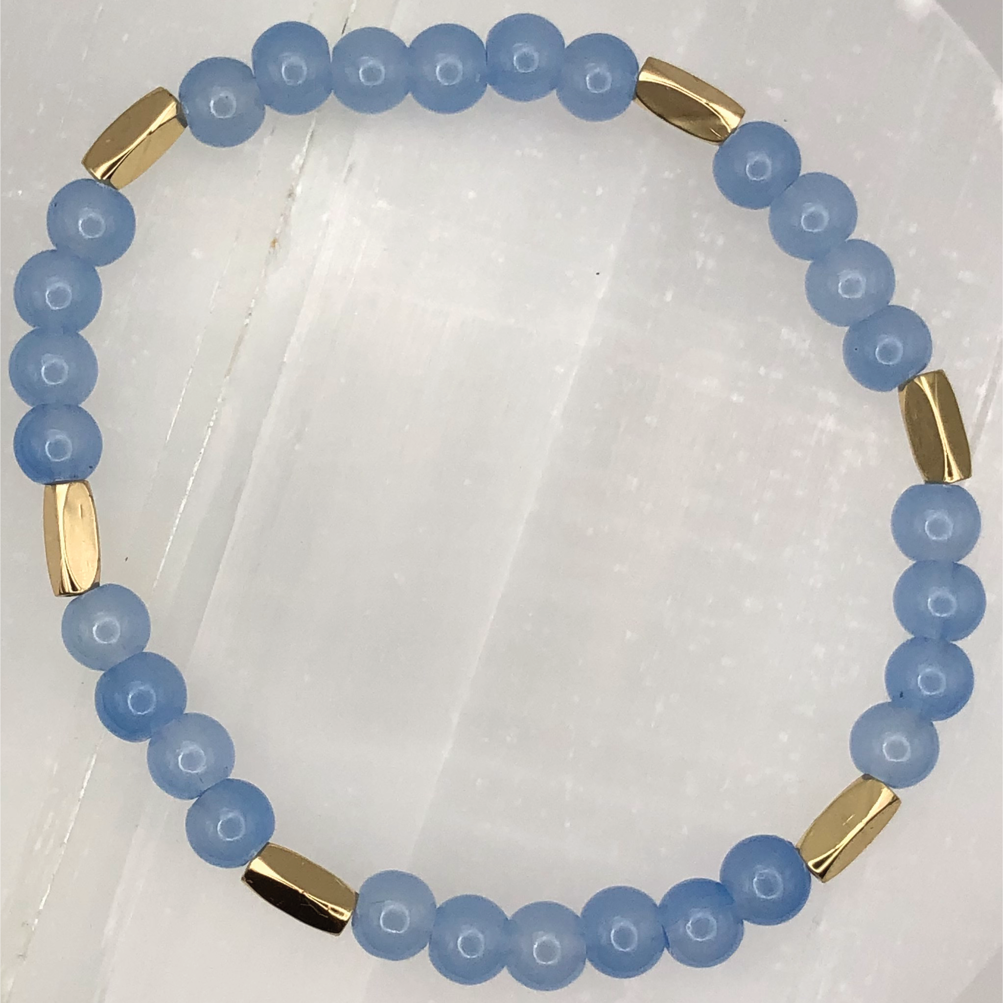 Light Blue Glass Bracelet with Long Gold Spacers