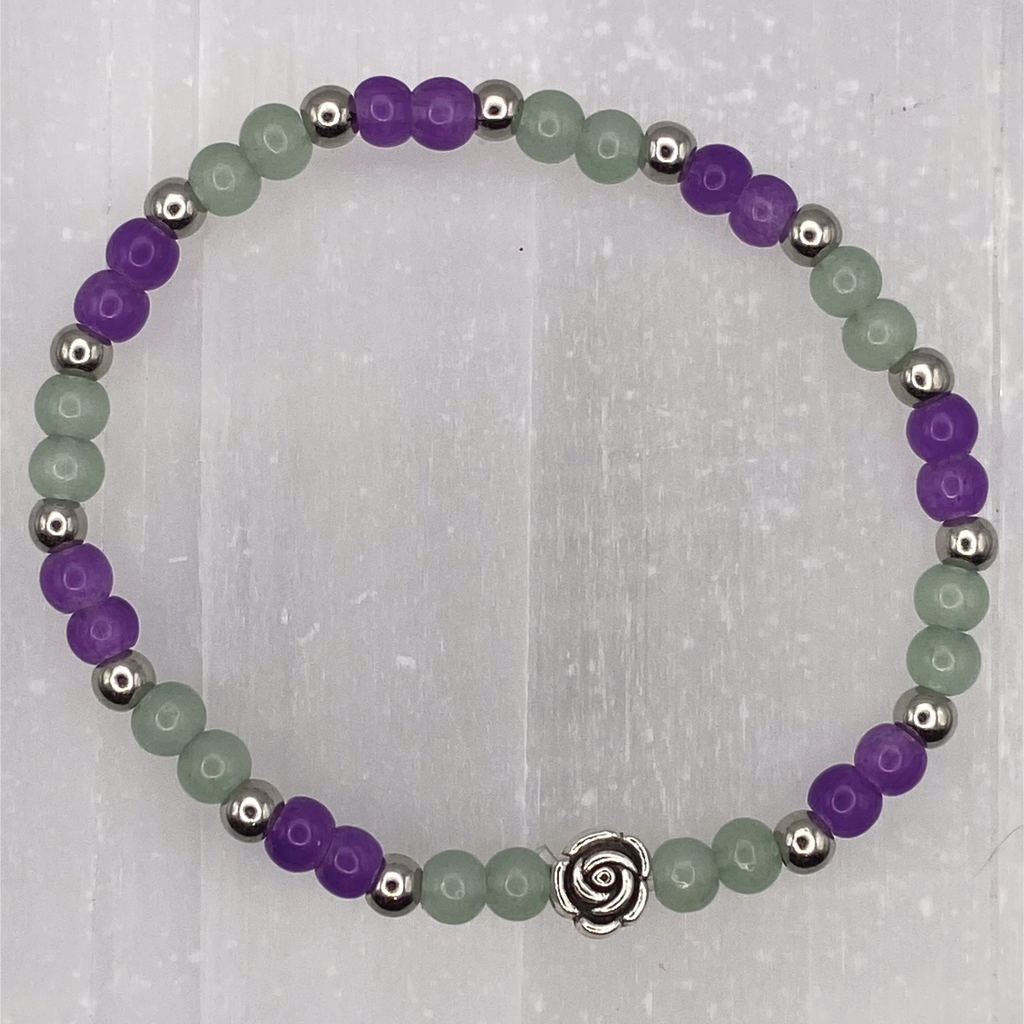 14.5 cm (5.7") Amethyst Almandine Garnet Silver Flower Bracelet with Silver Spacers