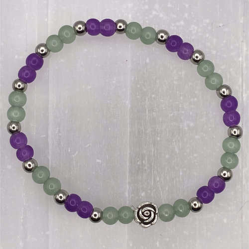 14.5 cm (5.7") Amethyst Almandine Garnet Silver Flower Bracelet with Silver Spacers