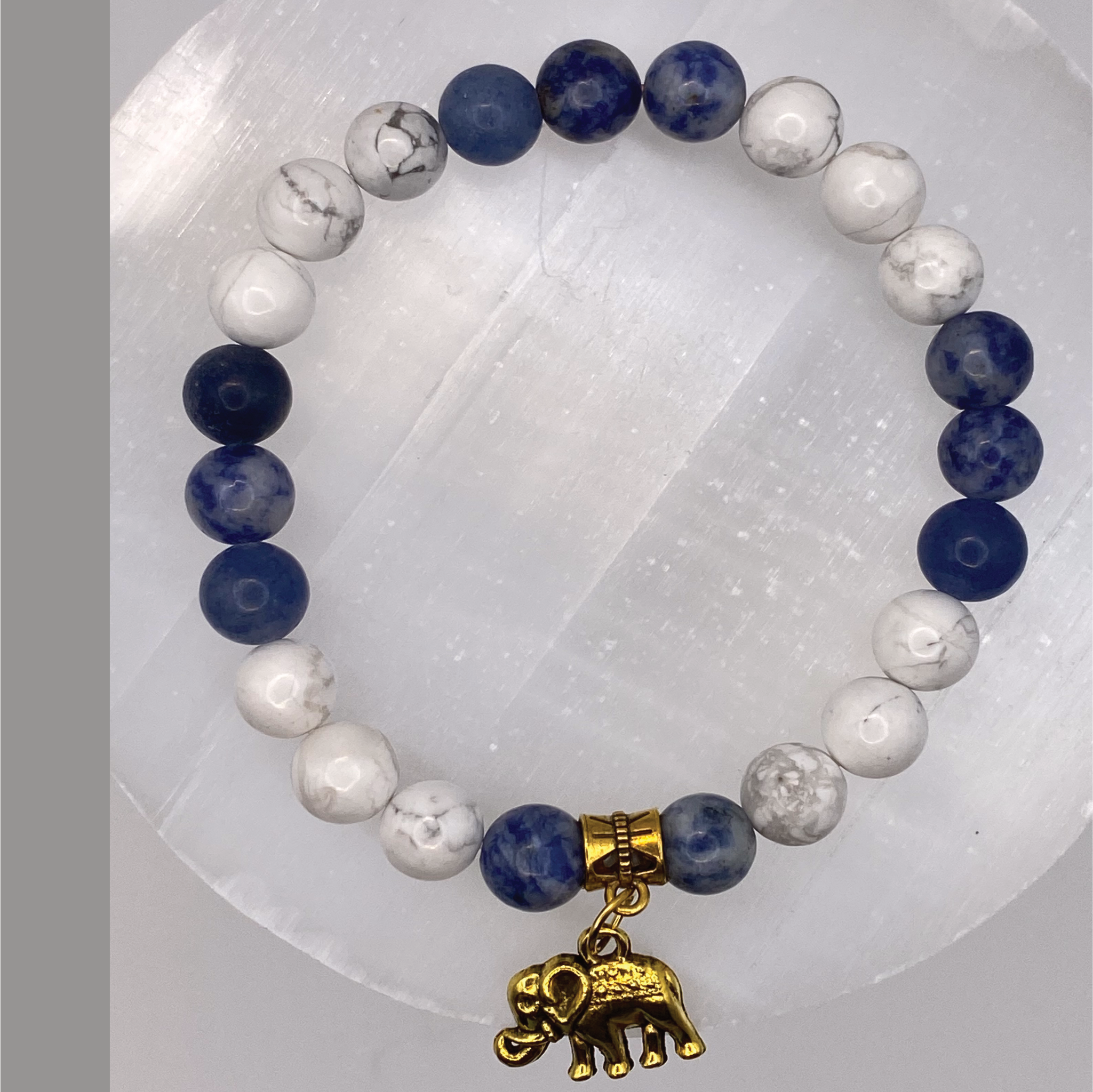 Sodalite Magnesite Elephant Charm Bracelet
