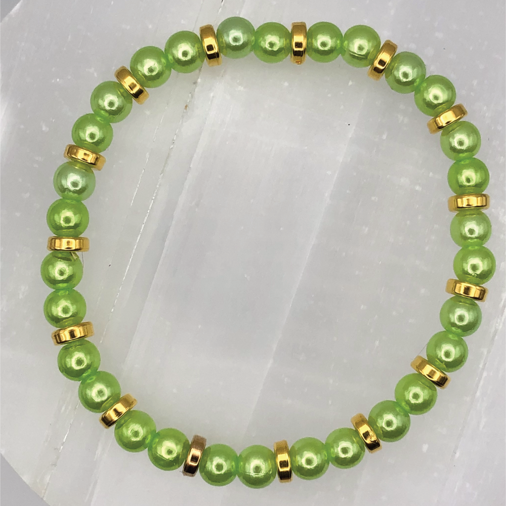 Lime Green Glass Bracelet with Gold Spacers