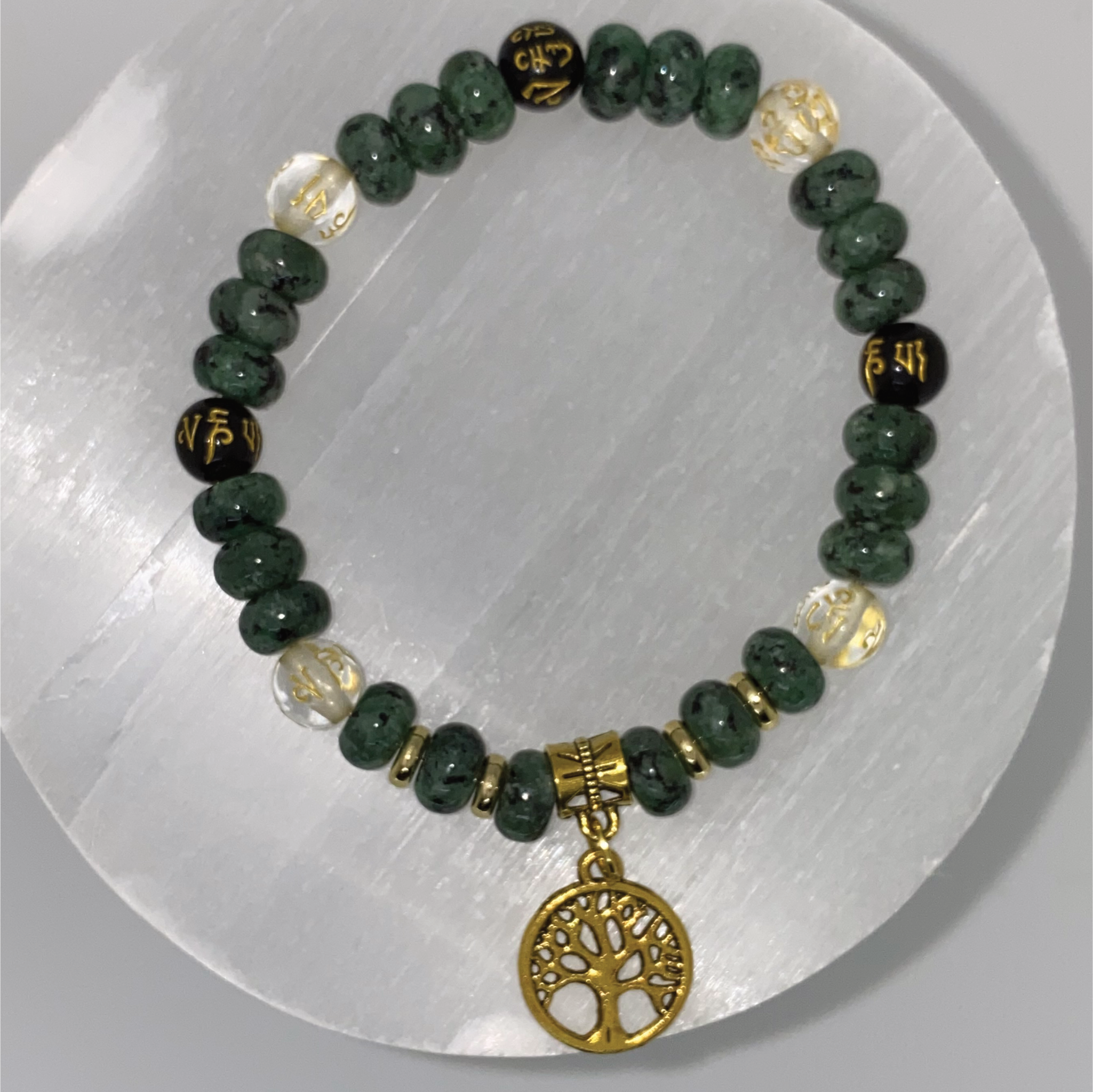 Pulsera de encanto del árbol de la vida de ágata negra citrina rubí en zoisita Pixiu con espaciadores dorados