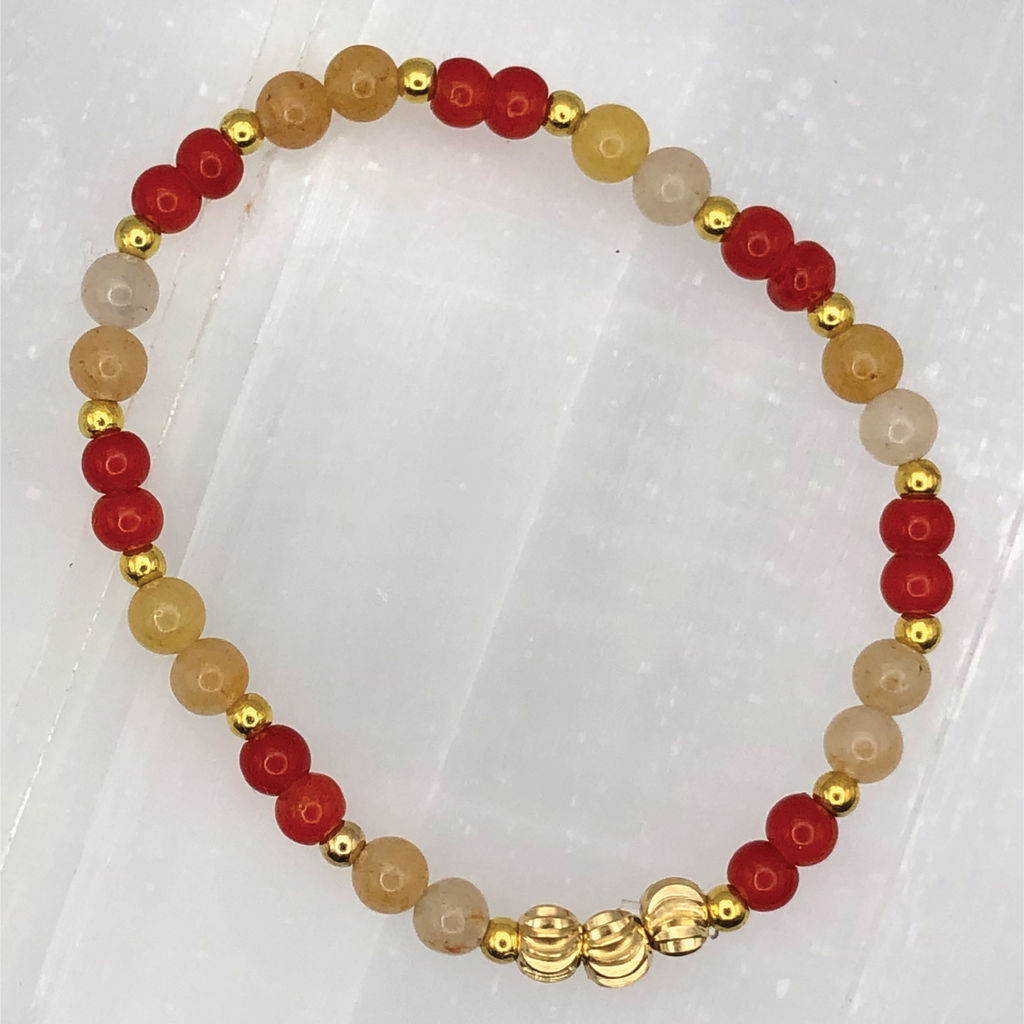14 cm (5.5") Multi-Color Orange Bracelet with Gold Spacers