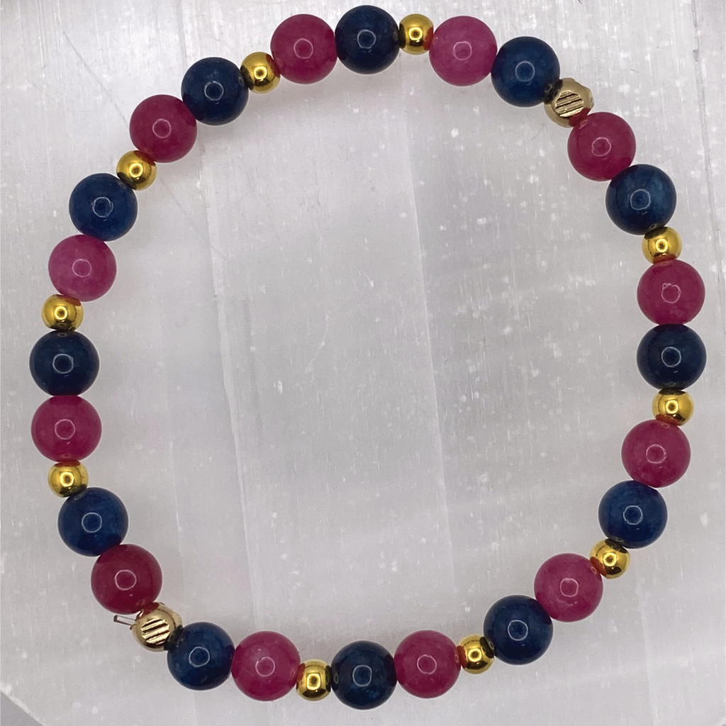 Pink and Blue Dragon Vein Agate Bracelet with Gold Tone Spacers