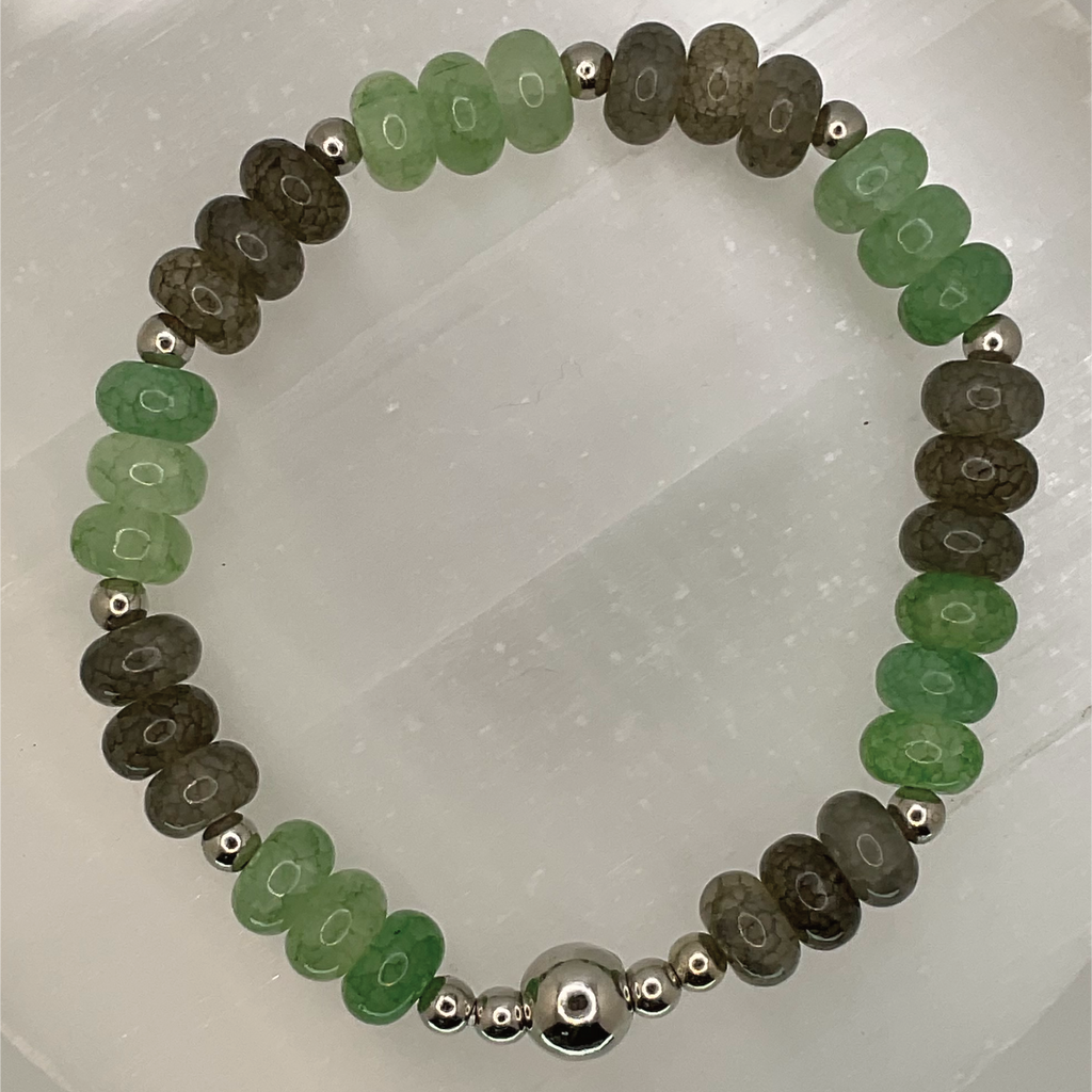 Green Chalcedony Labradorite Bracelet with Silver Spacers