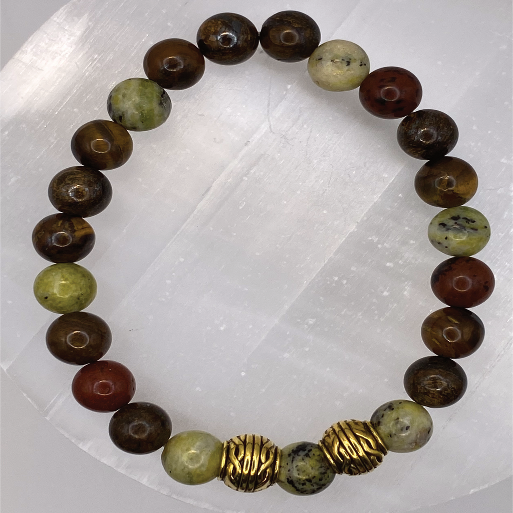 Tiger's Eye Serpentine Bracelet with Gold Tone Spacers
