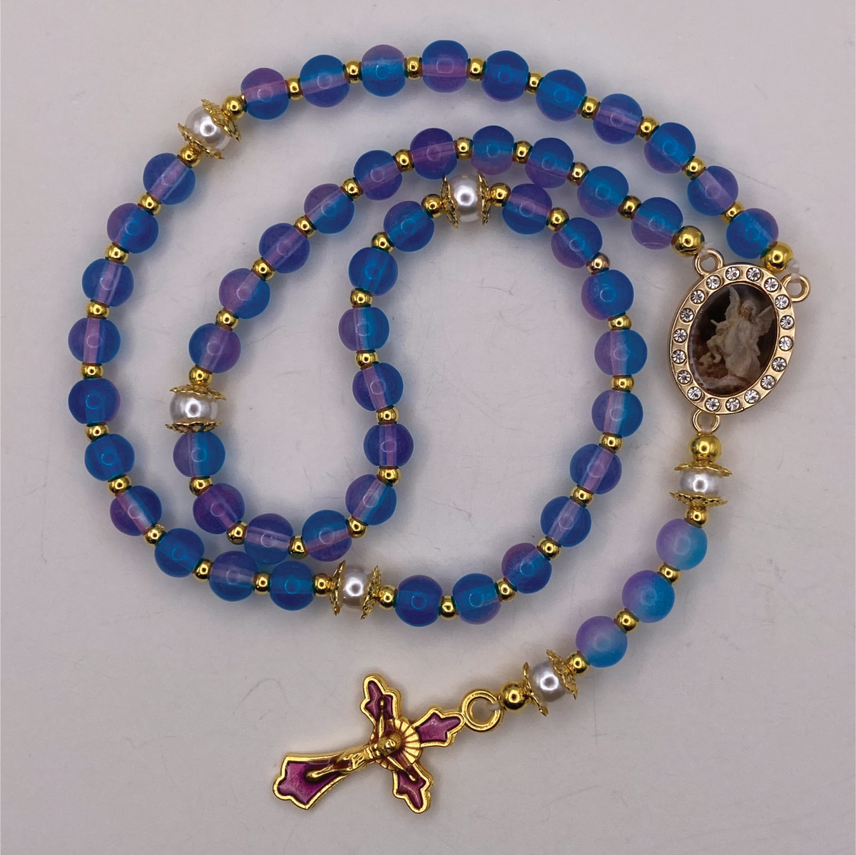 Blue Purple Small Full 5 Decade Gold Rosary