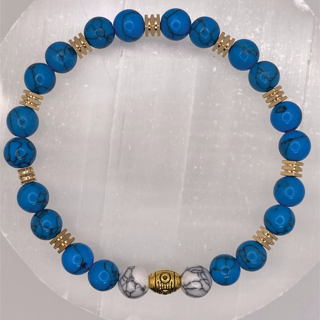 White Blue Howlite Bracelet with Gold Spacers