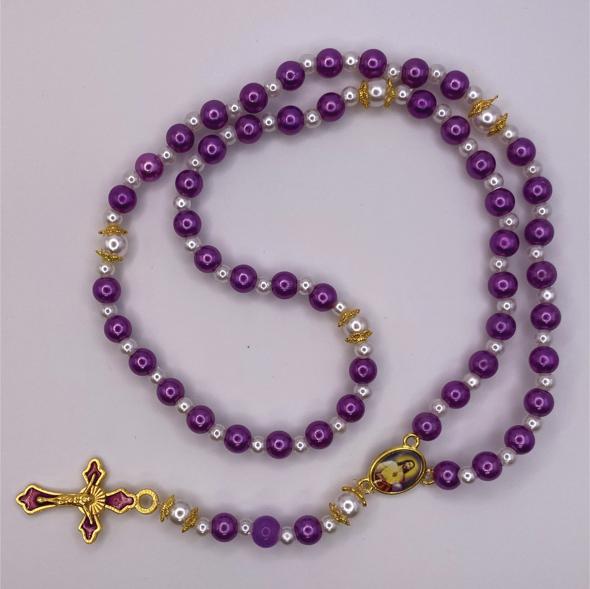 Purple Pearl Small Full 5 Decade Gold Rosary