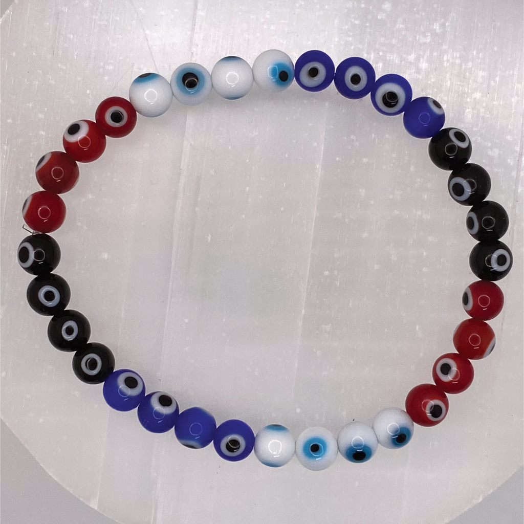 Sea Glass Red Blue Black Evil Eye Bracelet