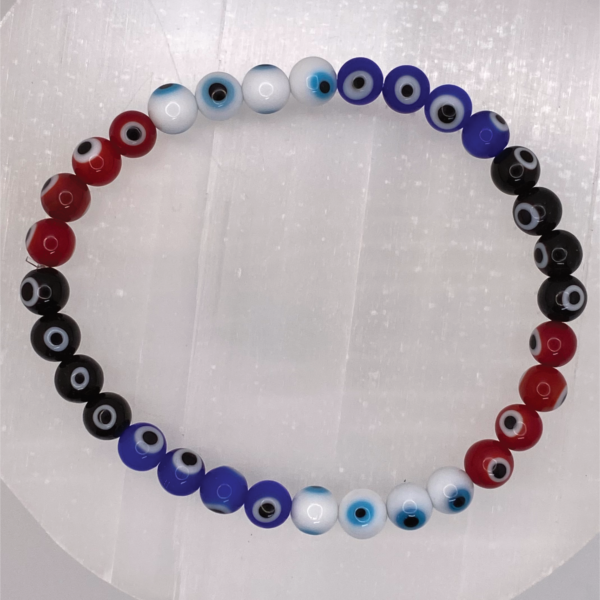 Sea Glass Red Blue Black Evil Eye Bracelet