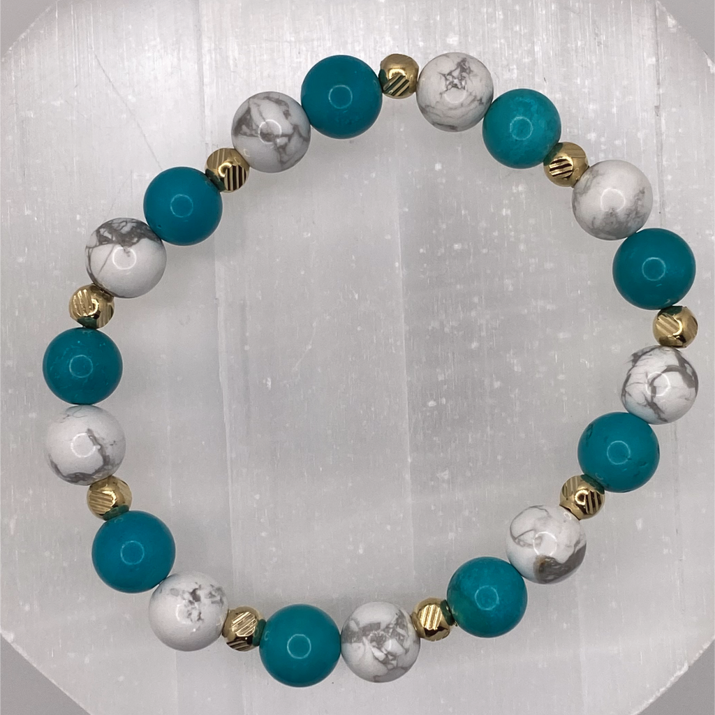 Magnesite Blue Howlite Bracelet with Gold Tone Spacers