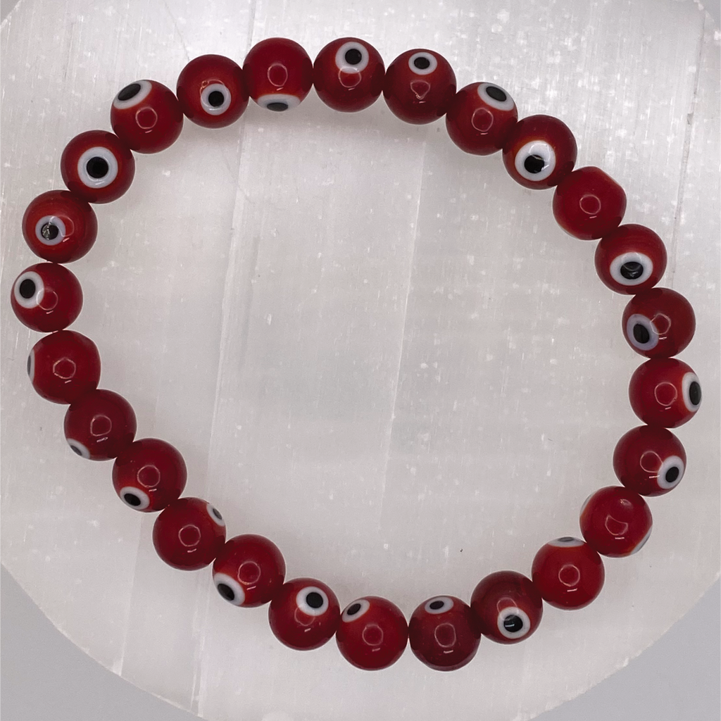 Red Sea Glass Evil Eye Bracelet