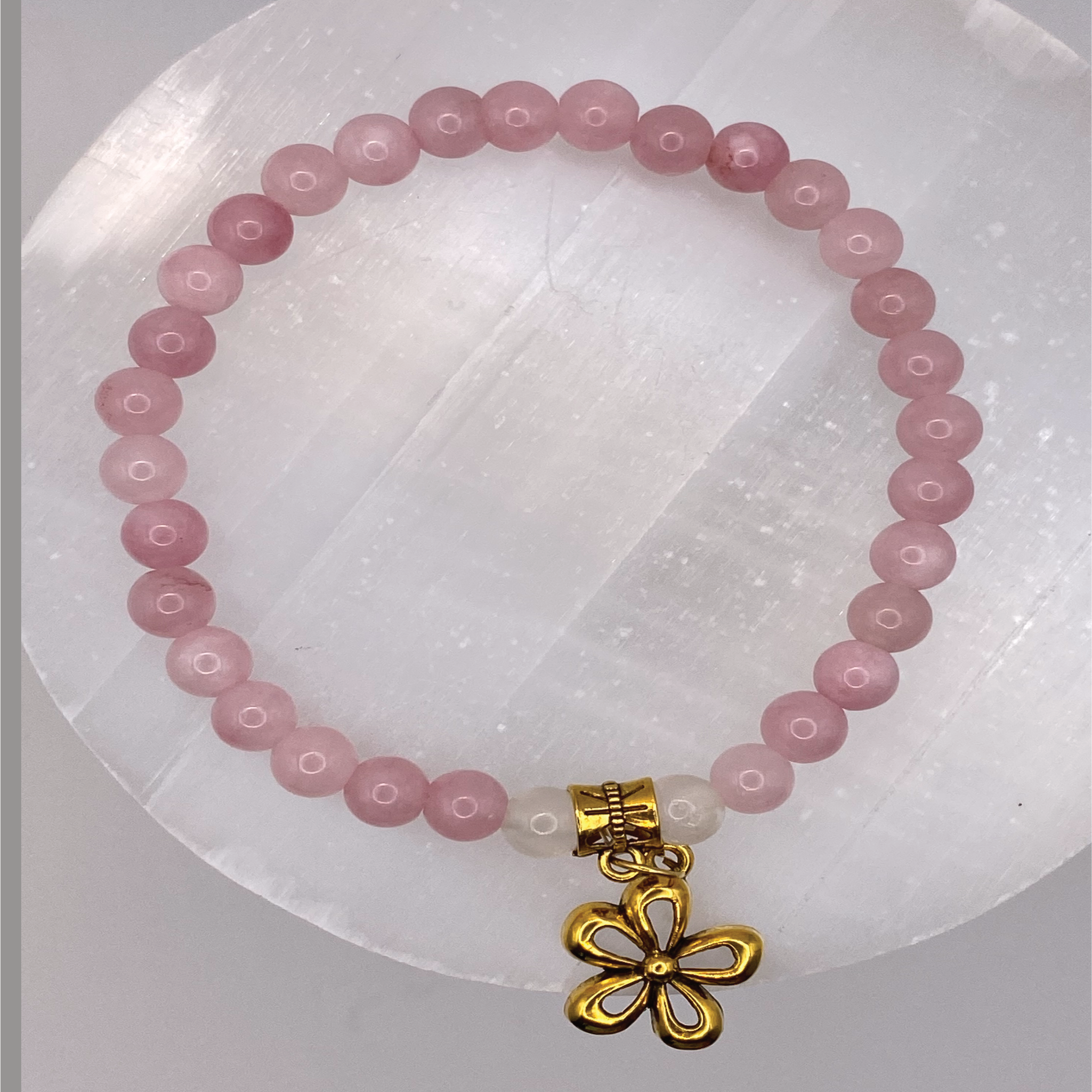 Rose Quartz Milky Quartz Flower Charm Bracelet