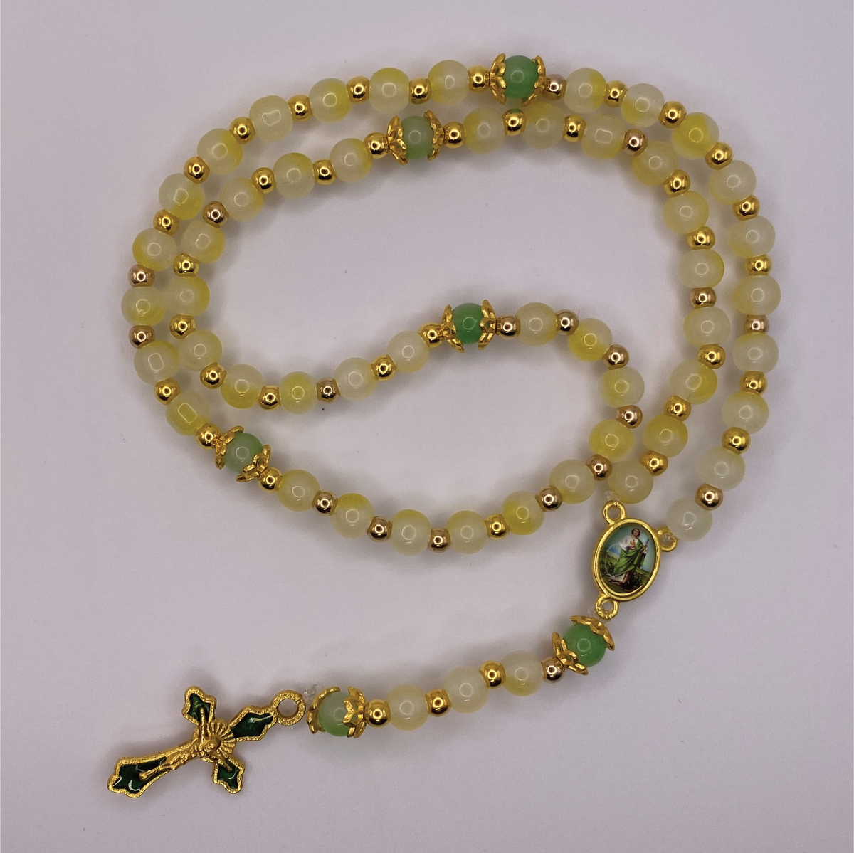 Yellow Green Small Full 5 Decade Gold Rosary