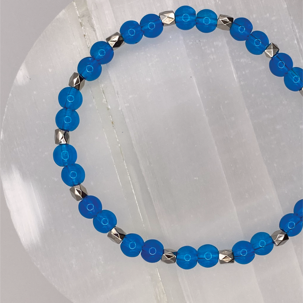 Blue Glass Bracelet with Tiny Silver Spacers