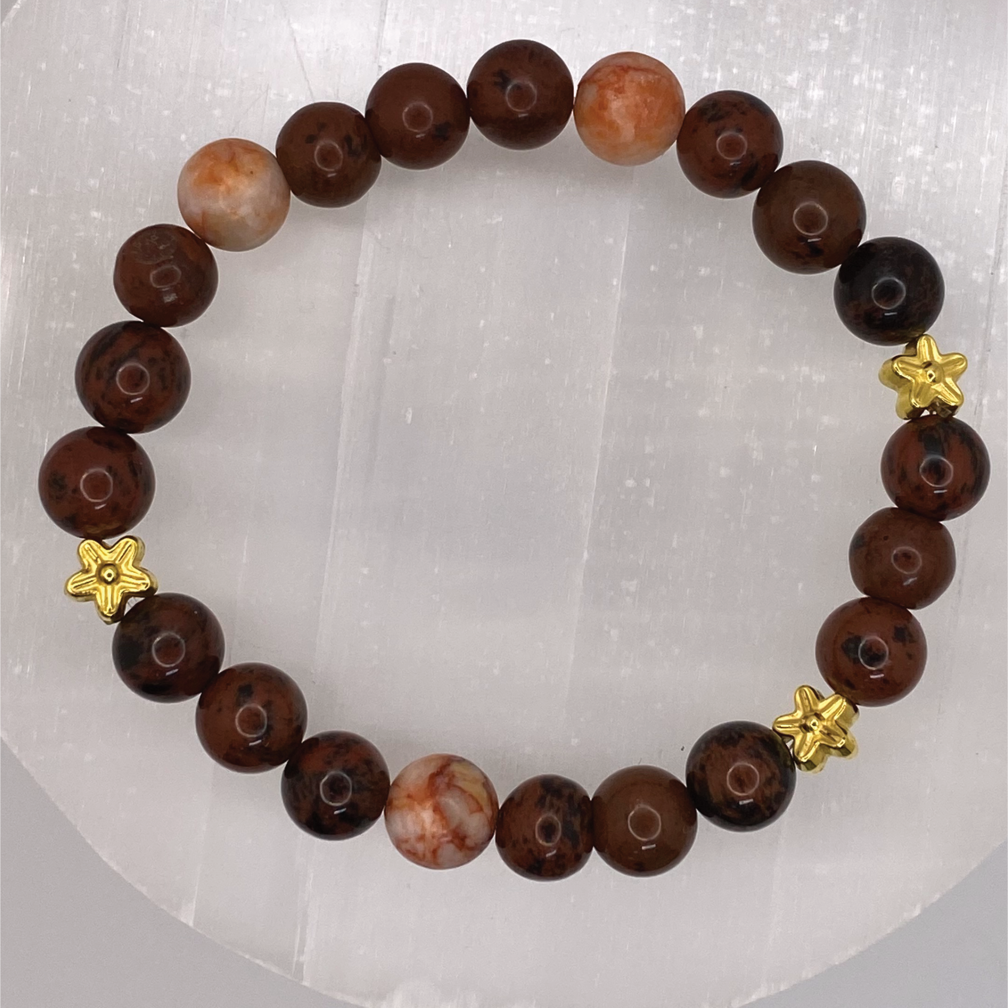 Marble Red Vein Jasper Mahogany Obsidian Bracelets with Gold Star Spacers
