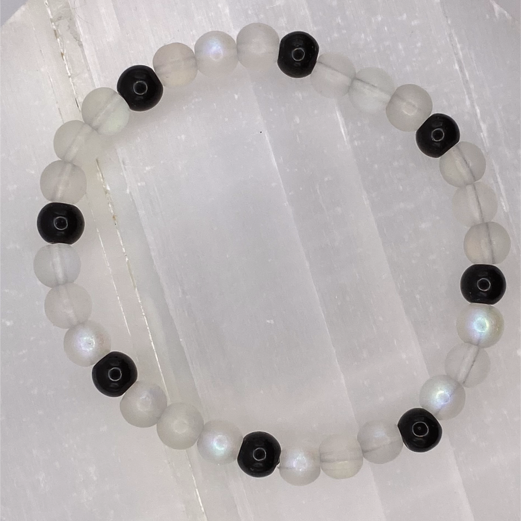 White Iridescent Black Glass Bracelet