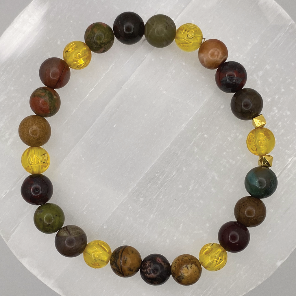 Pulsera Pixiu de Jaspe Sangre de Dragón y Citrino con Separadores Dorados