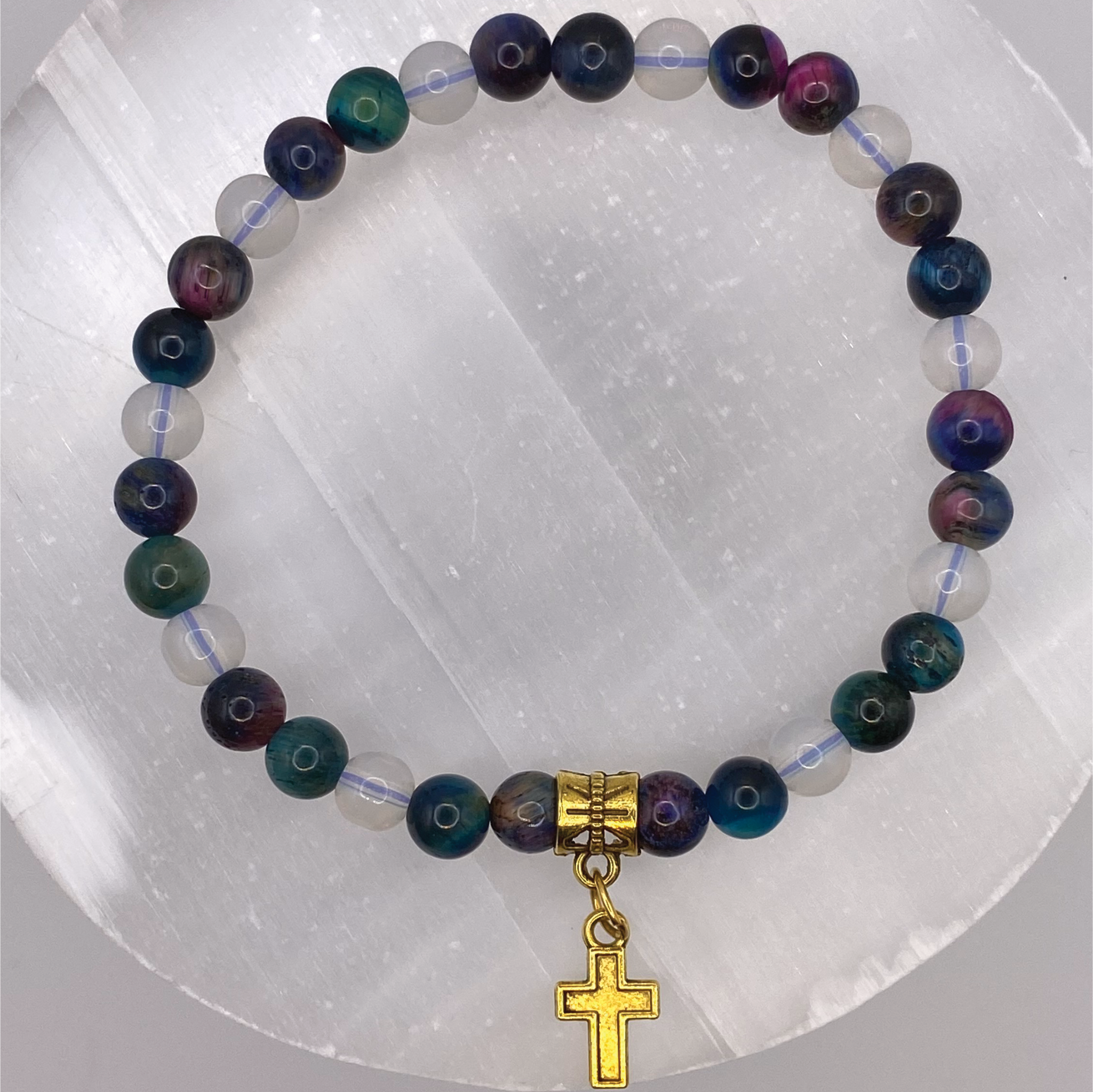 Green Dragon Vein Agate Opalite Charm Bracelet