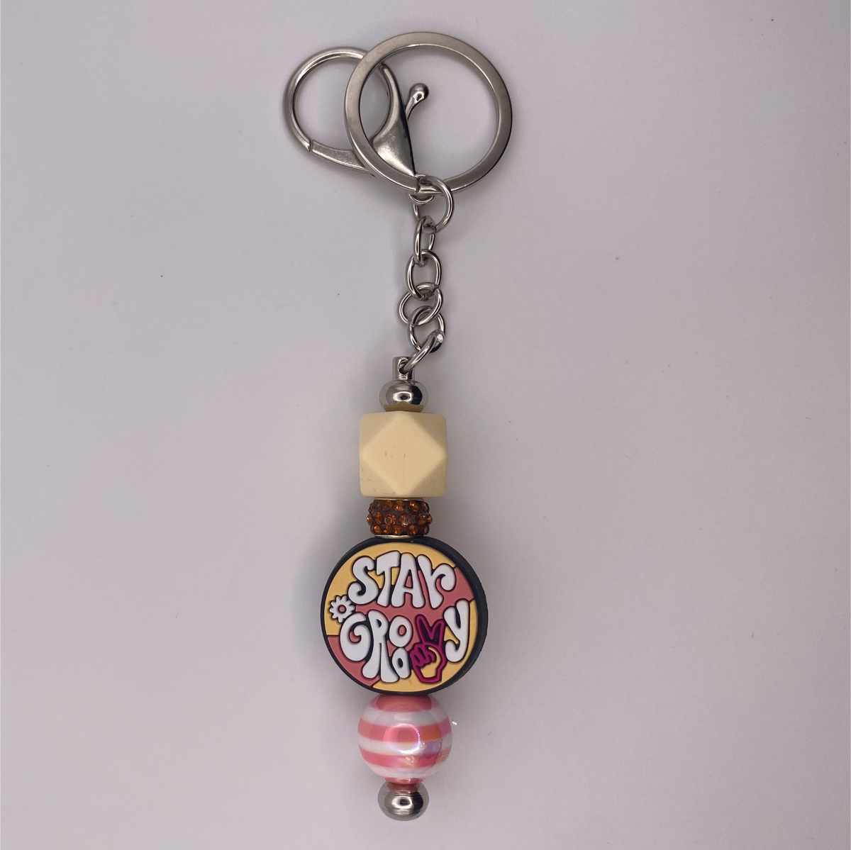 Stay Groovy Beige Pink Keychain