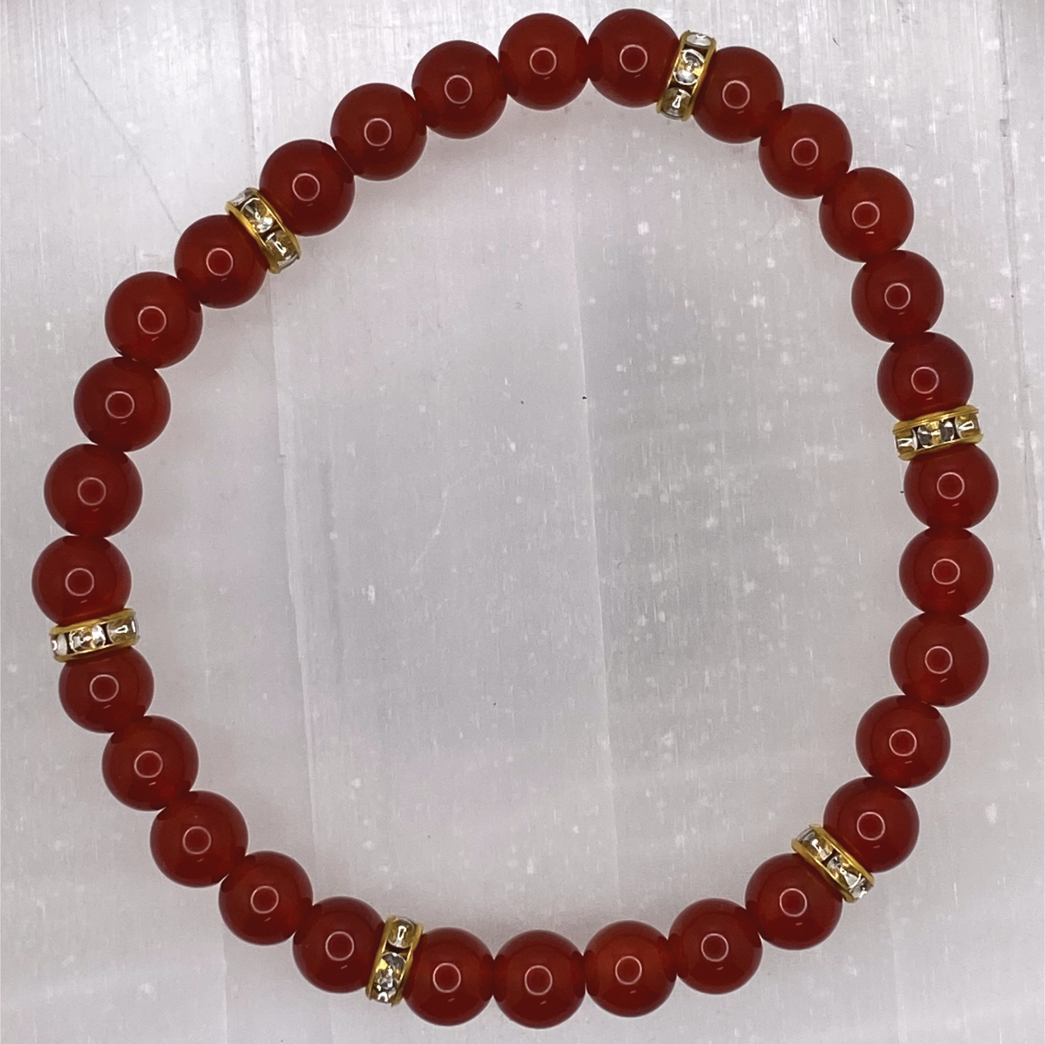 Carnelian Agate Bracelet with Gold Tone Spacers