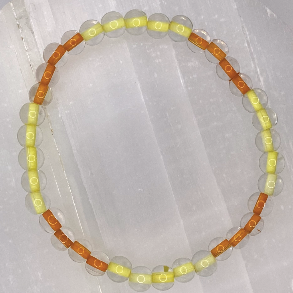 Clear Lined Yellow Orange Glass Bracelet