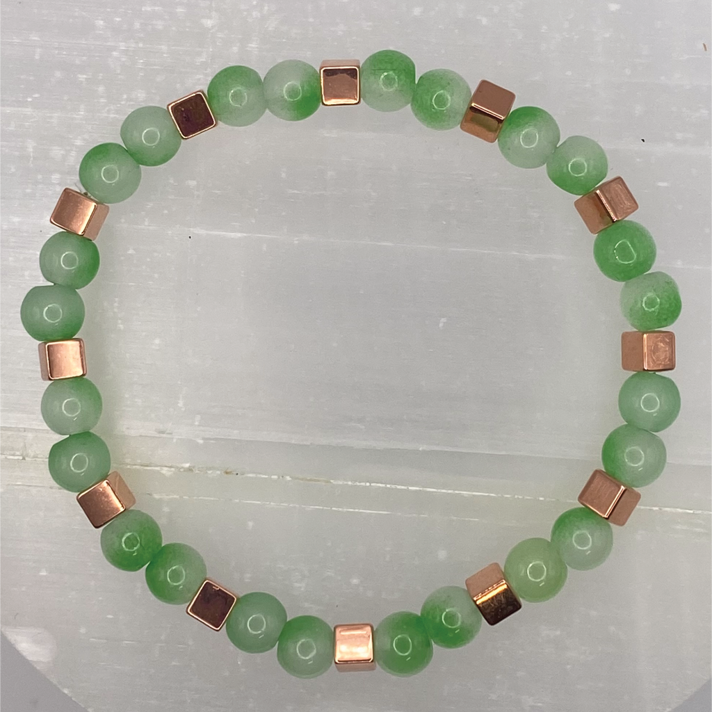 Cloudy Green Glass Bracelet with Gold Square Spacers