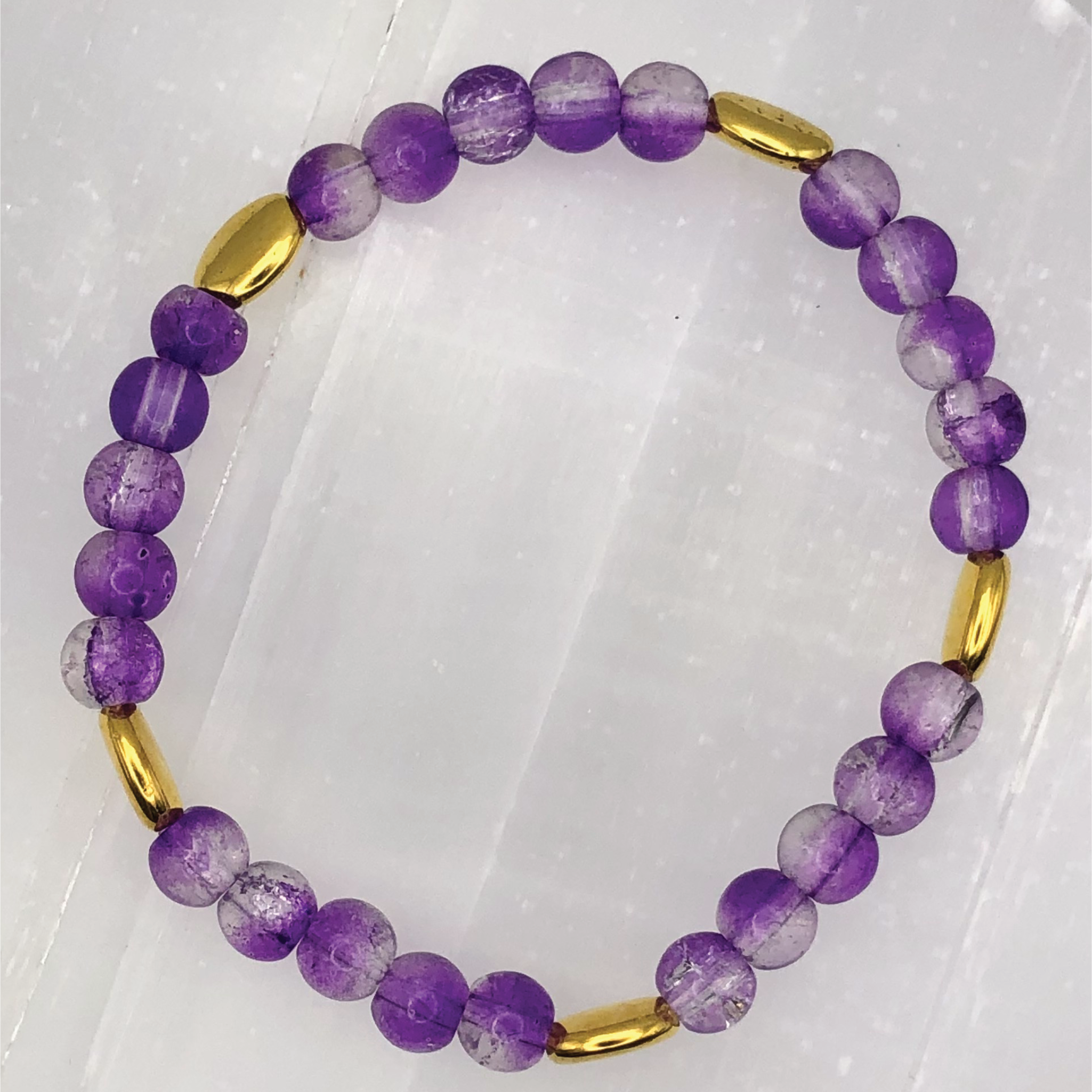 15.5 cm (6.1") Purple Bracelet with Gold Oval Spacers