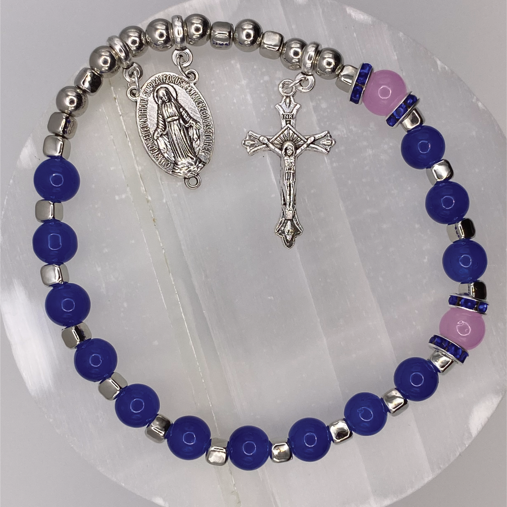 Cobalt Blue Pink 1 Decade Rosary Bracelet