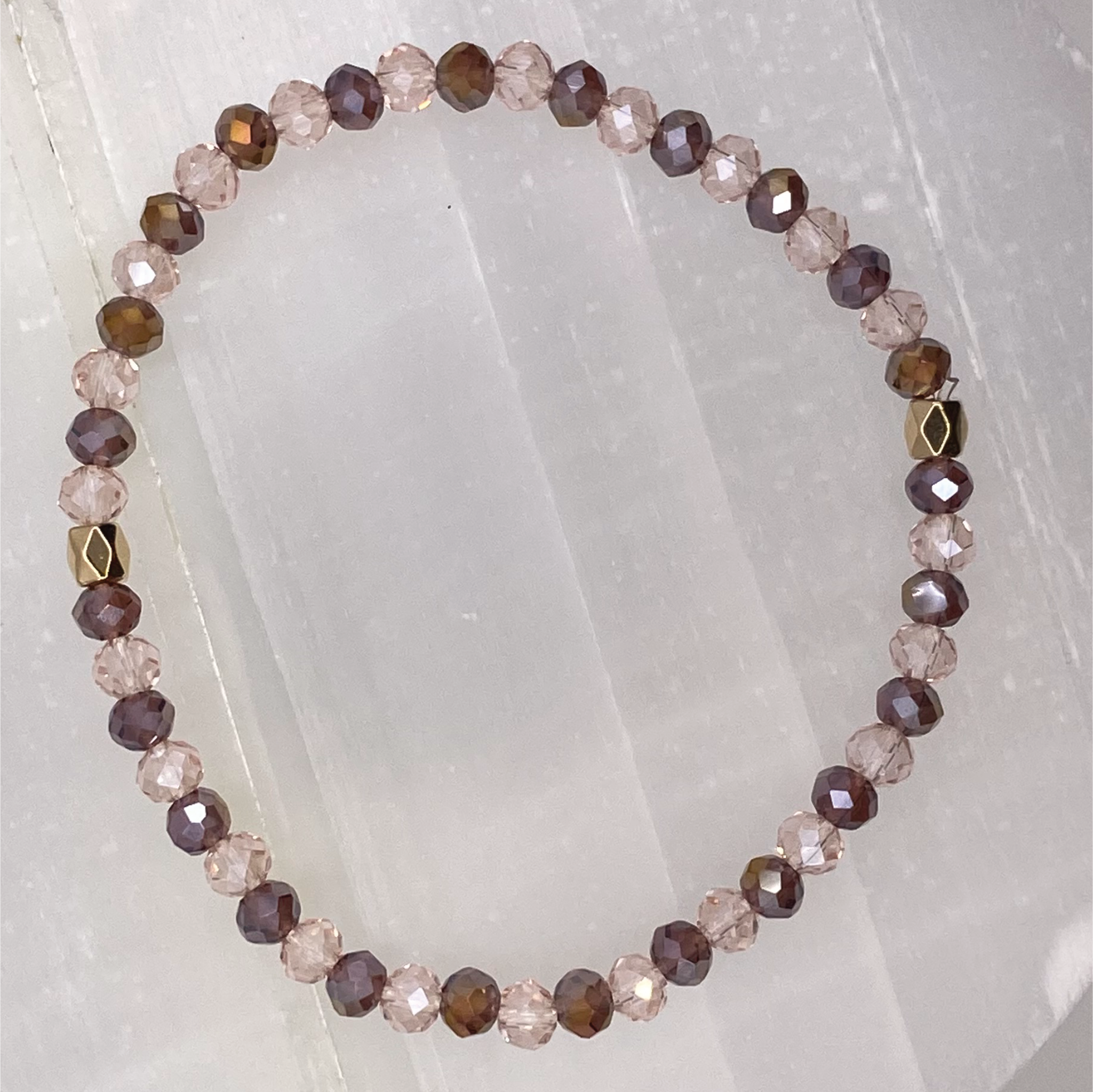 Brown Champagne Crystal Glass Bracelet with Gold Spacers