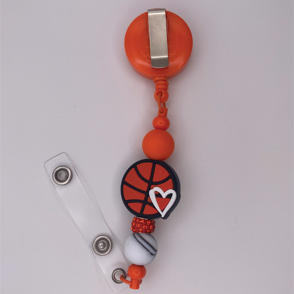 Orange White Basketball Badge Holder