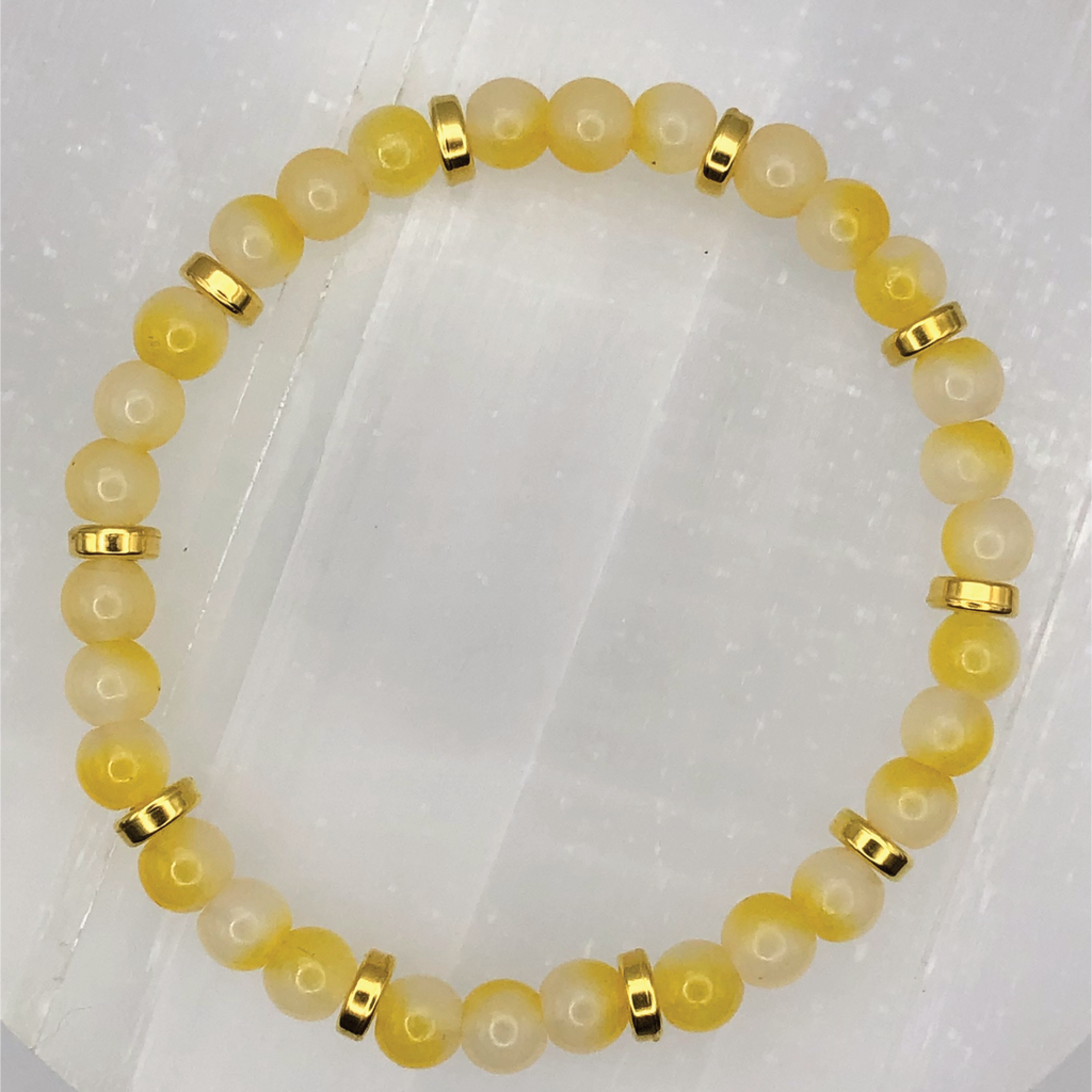 Yellow Glass Bracelet with Gold Disc Spacers