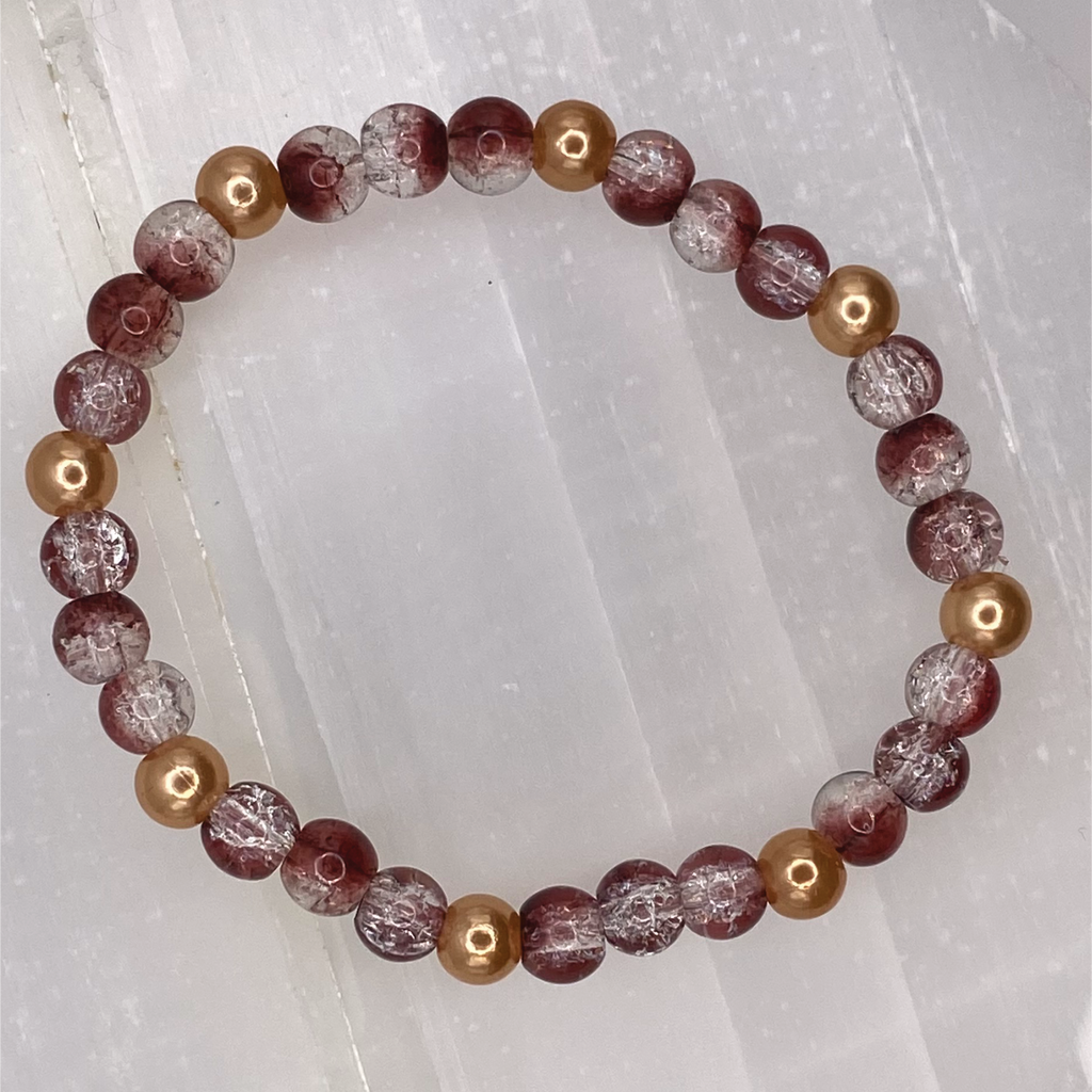 15.5 cm (6.1") Crackle Brown Bracelet with Gold Spacers