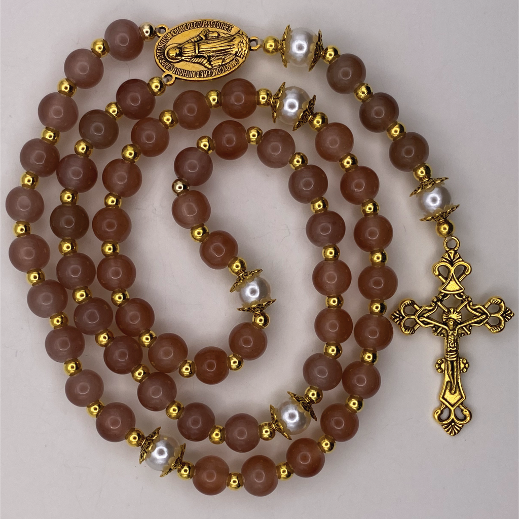 Beige Pearl Full 5 Decade Gold Rosary