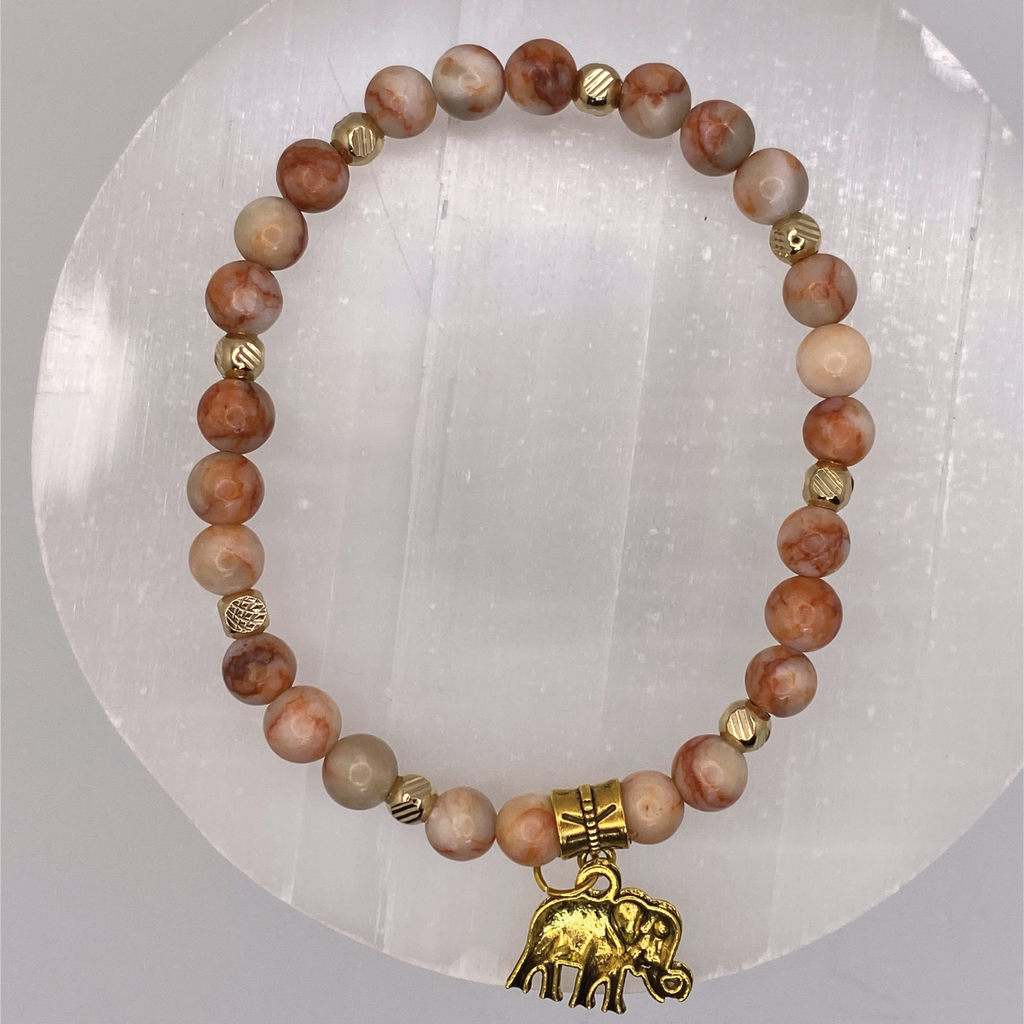 Borswana Agate Elephant Charm Bracelet with Gold Spacers