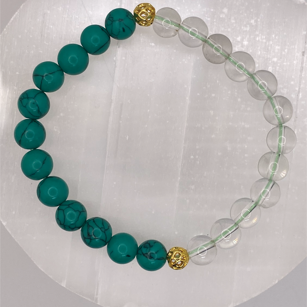 Green Howlite Clear Quartz Bracelet with Gold Spacers