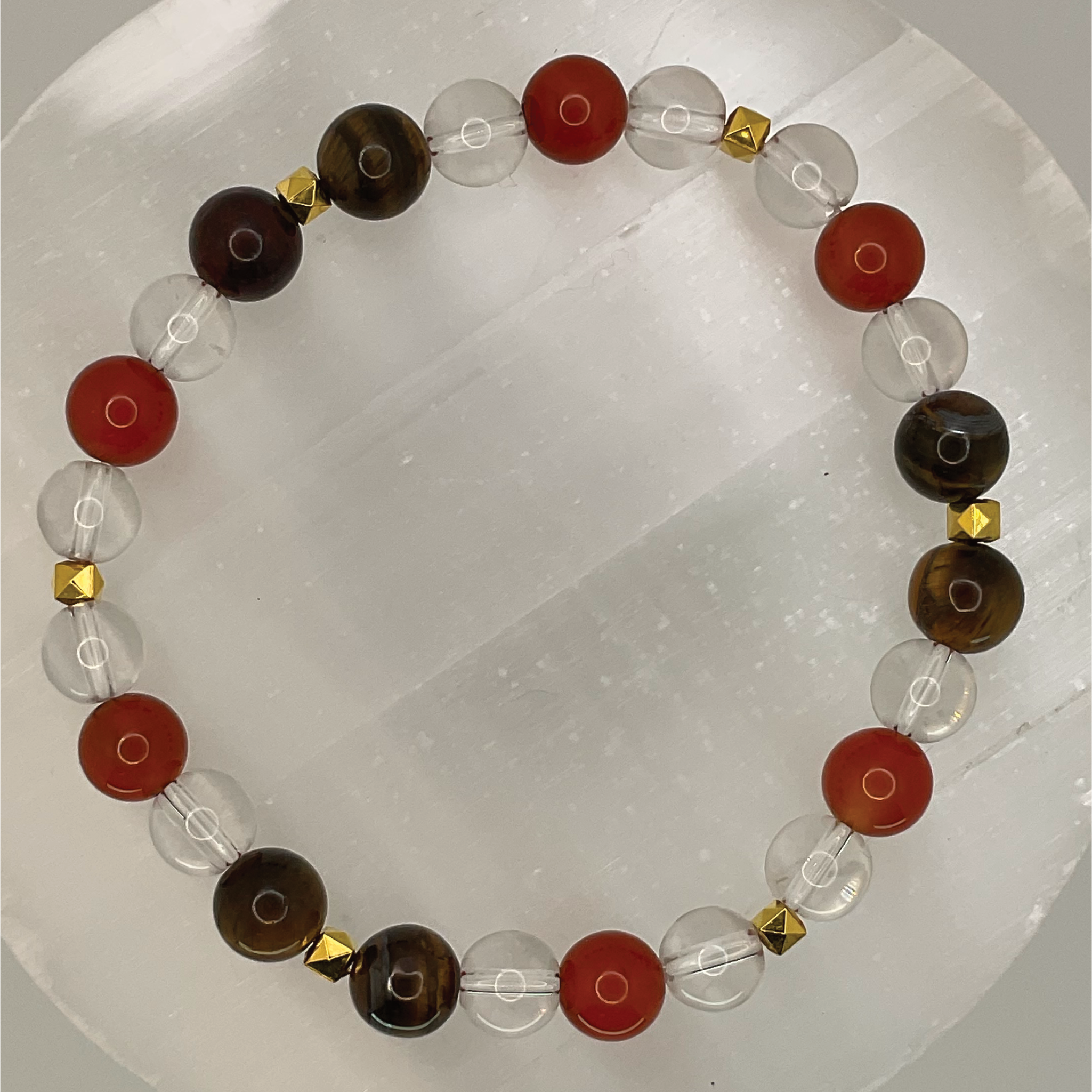 Carnelian Agate Tiger's Eye Clear Quartz Bracelet with Gold Spacers