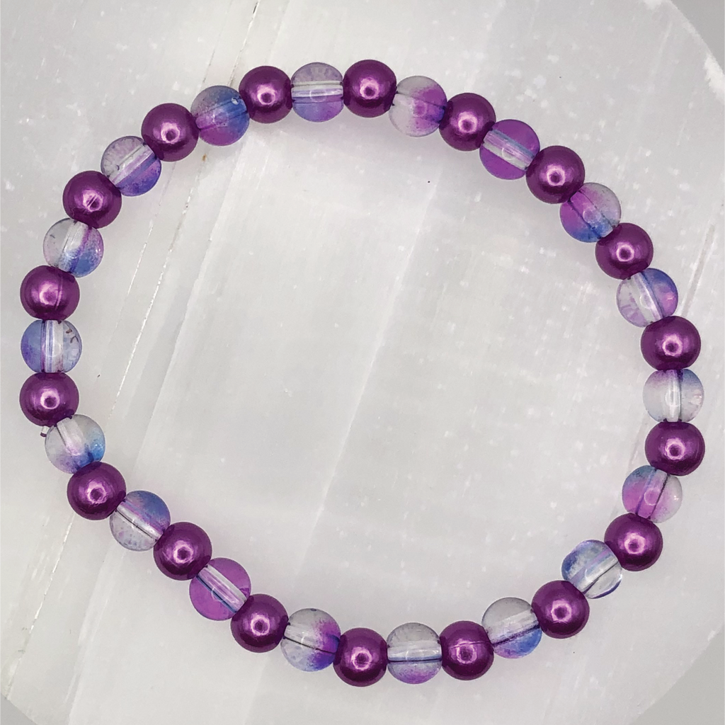 Purple and Clear Glass Bracelet