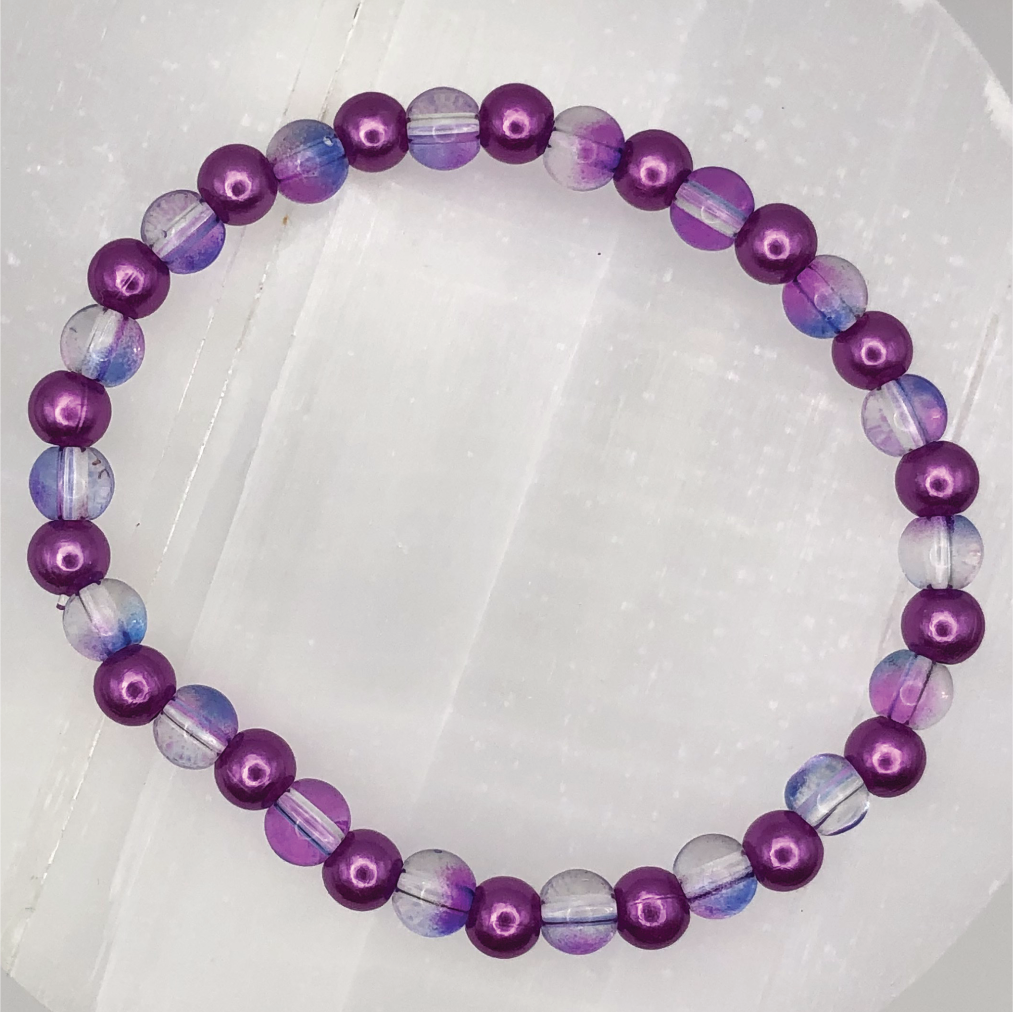 Purple and Clear Glass Bracelet