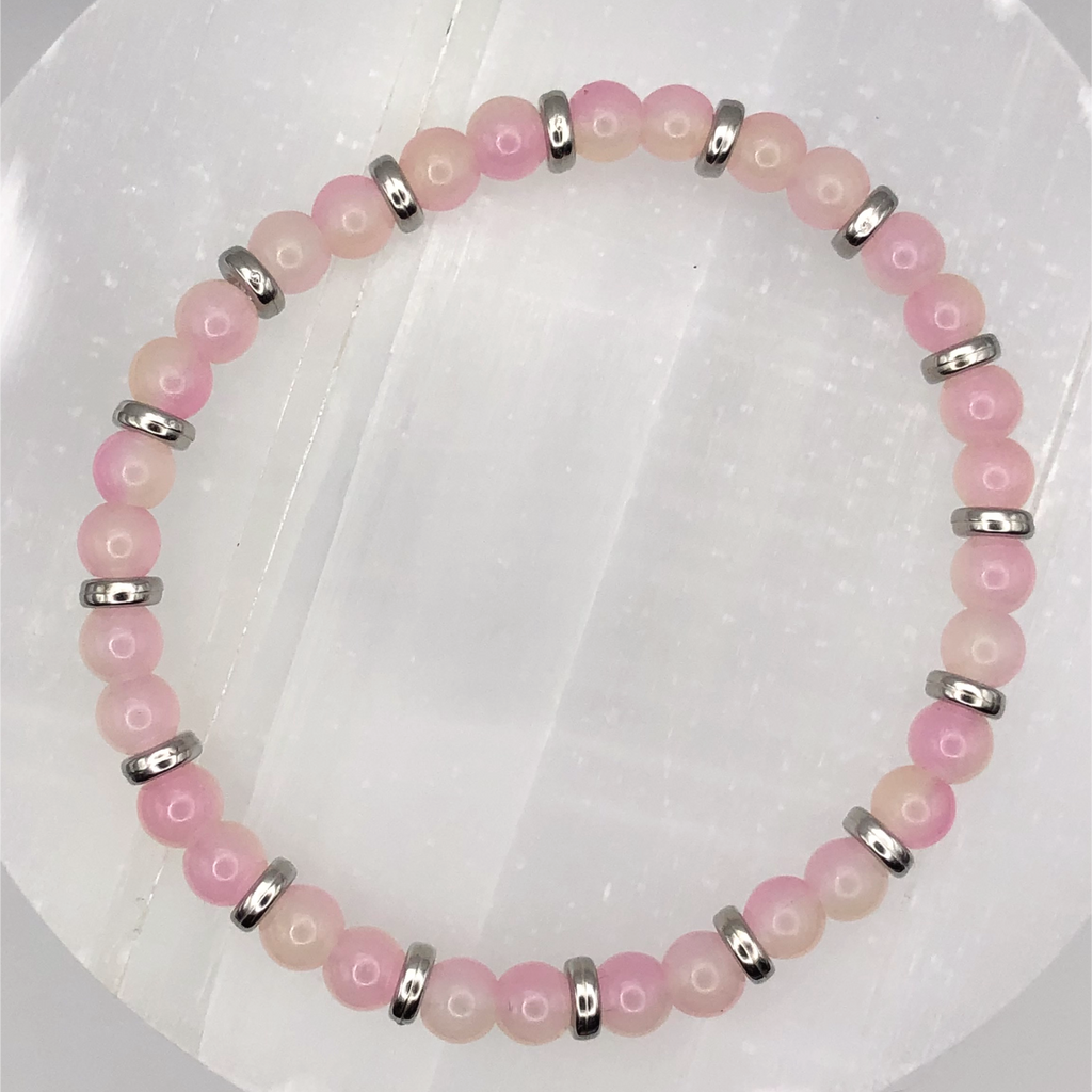 Pink Glass Bracelet with Silver Spacers