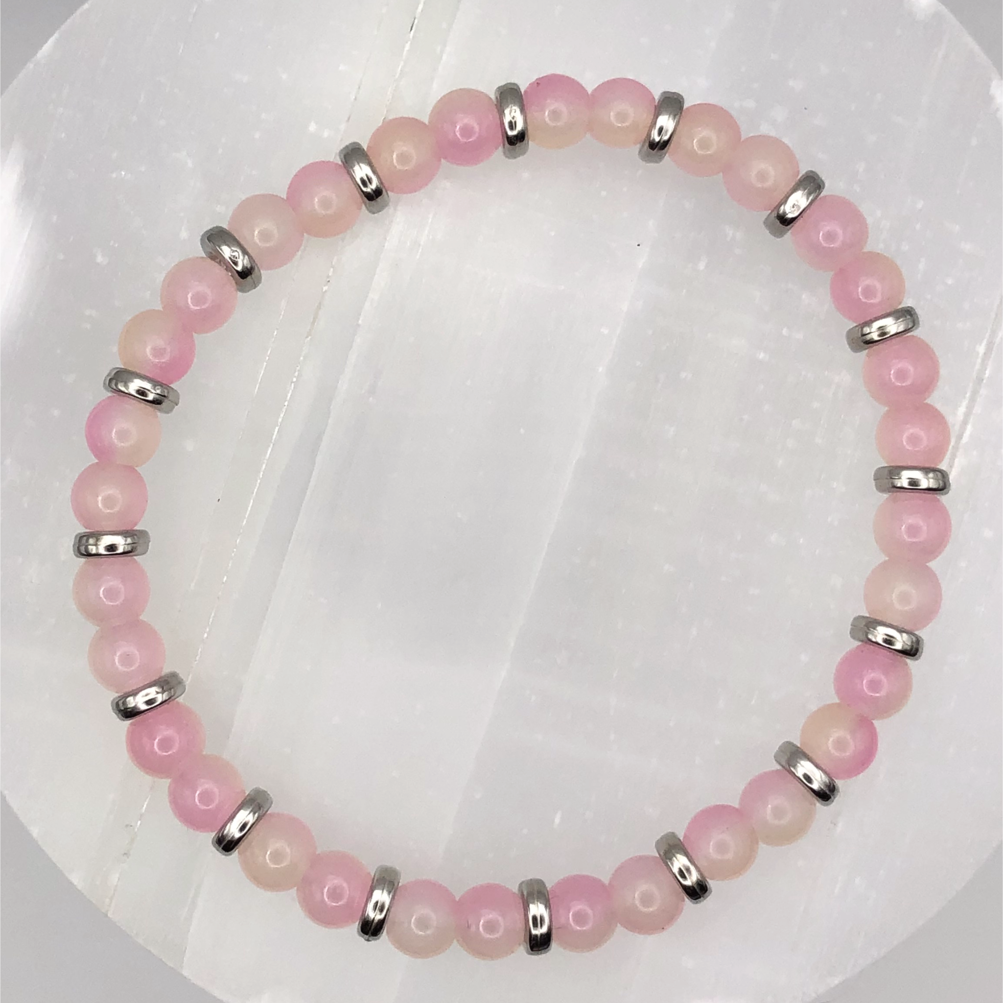 Pink Glass Bracelet with Silver Spacers